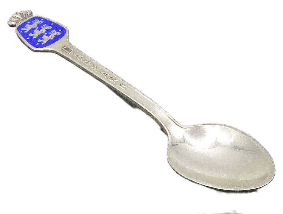 DENMARK 925 Sterling Silver  Vintage Blue Enamel Souvenir Tea Spoon  TR1971