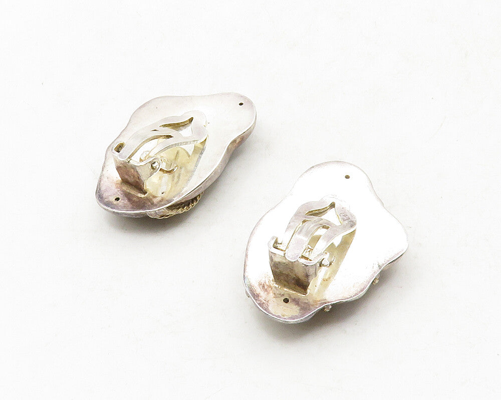 925 Sterling Silver  Vintage Two Tone Swirl Twist Non Pierce Earrings  EG6611