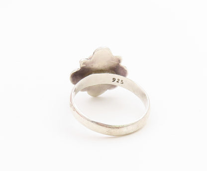 925 Sterling Silver Vintage Ring Cabochon Garnet Bohemian Flower  Sz 7  RG36670