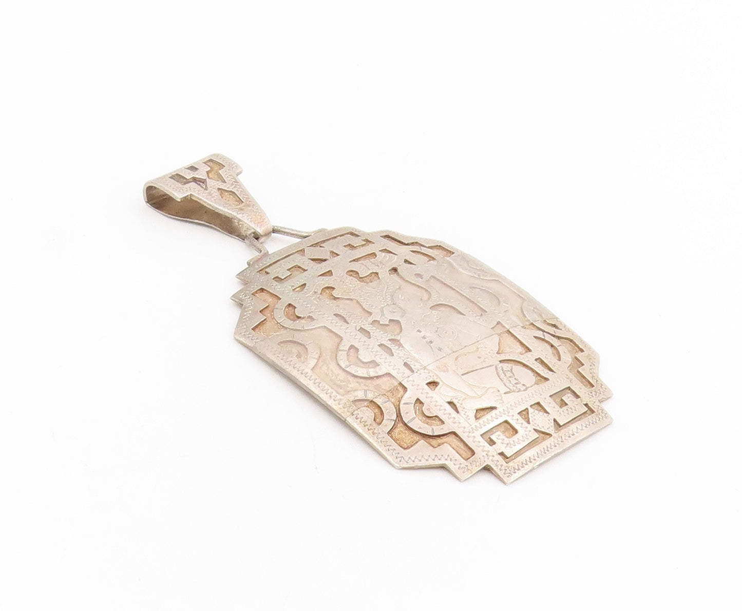 925 Sterling Silver Vintage Pendant Intricate Geometric Figural Motif  PT25519
