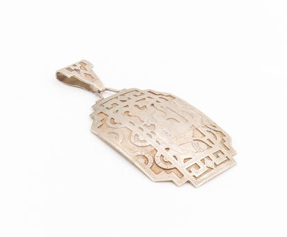 925 Sterling Silver Vintage Pendant Intricate Geometric Figural Motif  PT25519
