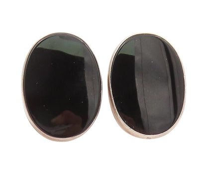 925 Sterling Silver Vintage Earrings NEX NAVAJO Large Oval Onyx  EG13426