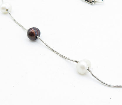 925 Sterling Silver  Vintage Pearls Love Heart Snake Chain Necklace  NE1092
