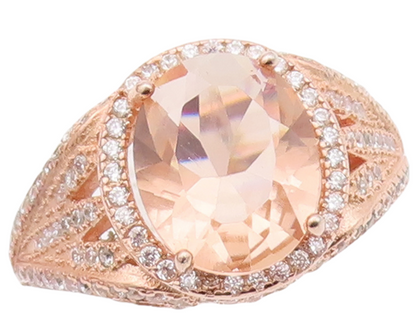 925 Sterling Silver Vintage Ring Rose Gold Plated Round 2 Tone CZ  Sz 7  RG29322