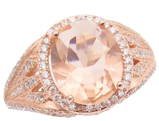 925 Sterling Silver Vintage Ring Rose Gold Plated Round 2 Tone CZ  Sz 7  RG29322