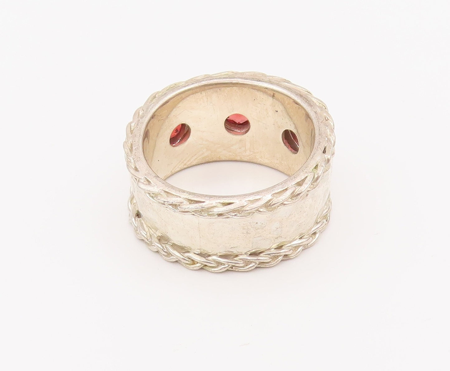 925 Sterling Silver Vintage Ring THISTLE & BEE Hammered Gemstone Sz 8 RG28135