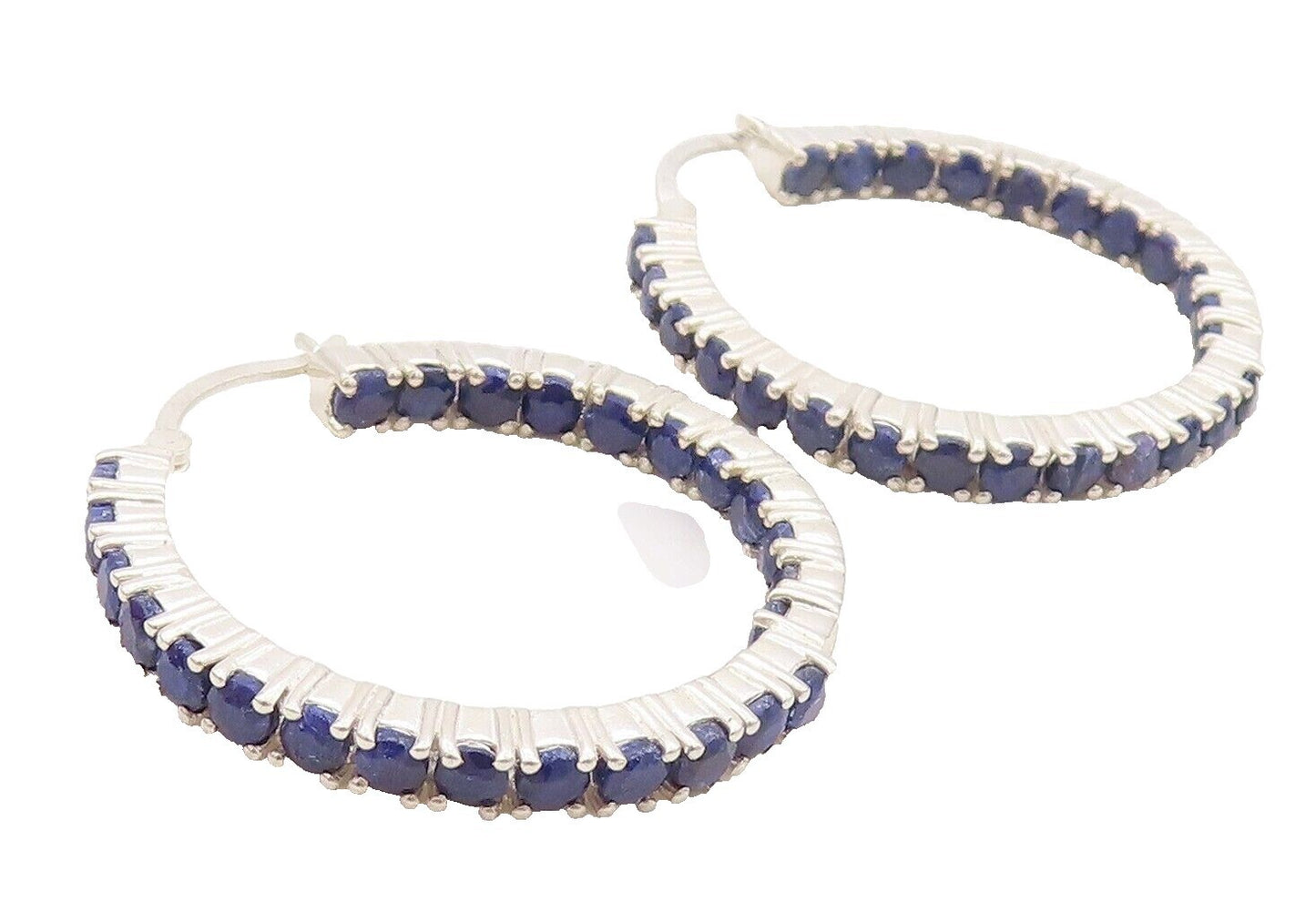 925 Sterling Silver Vintage Earrings Minimalist Sapphire Inlay Hoops  EG13155