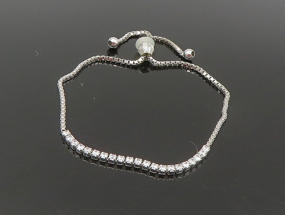 925 Sterling Silver  White Cubic Zirconia Adjustable Box Chain Bracelet  BT1108
