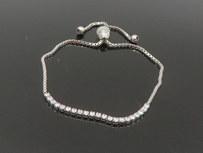 925 Sterling Silver  White Cubic Zirconia Adjustable Box Chain Bracelet  BT1108