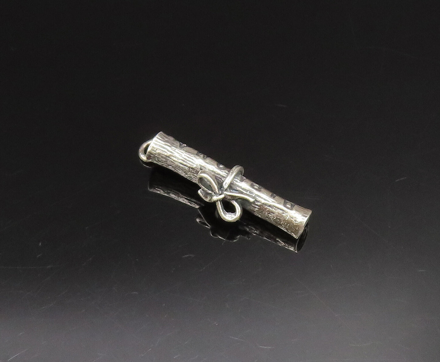925 Sterling Silver  Vintage Bow Tied Rolled Diploma Pendant  PT21209