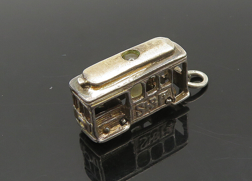 925 Sterling Silver  Vintage Dark Tone Trolley Car Pendant (MOVES)  PT16392
