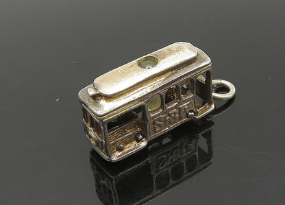 925 Sterling Silver  Vintage Dark Tone Trolley Car Pendant (MOVES)  PT16392