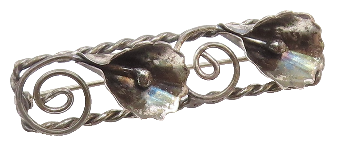 MICHELE 925 Silver  Vintage Double Bellflower Twisted Rope Brooch Pin  BP9729
