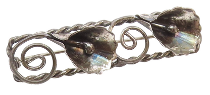 MICHELE 925 Silver  Vintage Double Bellflower Twisted Rope Brooch Pin  BP9729