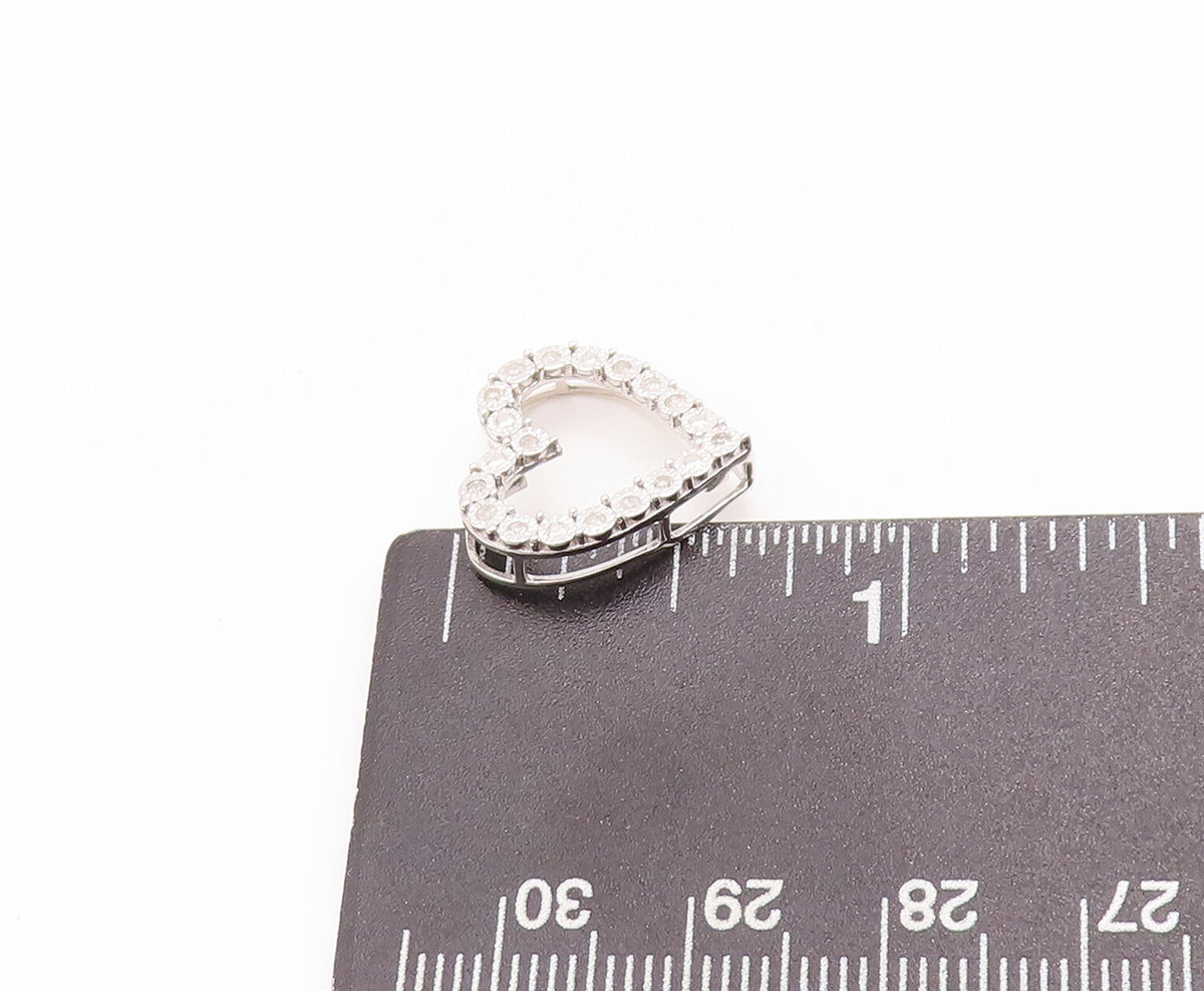 925 Sterling Silver Vintage Pendant Floral Diamonds Inlay Cutout Heart  PT23186