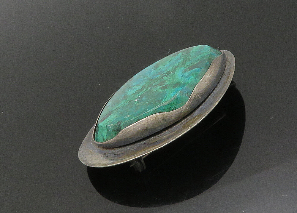 ISRAEL 925 Sterling Silver  Vintage Heavy Eilat Stone Brooch Pin  BP8492