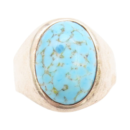 925 Sterling Silver Vintage Ring Designer Cabochon Oval Turquoise  Sz 12 RG32599
