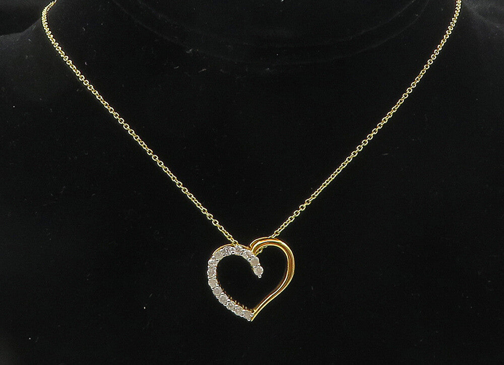 925 Sterling Silver  Genuine Diamonds Gold Plated Heart Chain Necklace  NE1963