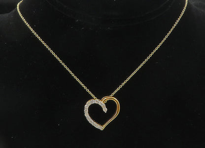 925 Sterling Silver  Genuine Diamonds Gold Plated Heart Chain Necklace  NE1963