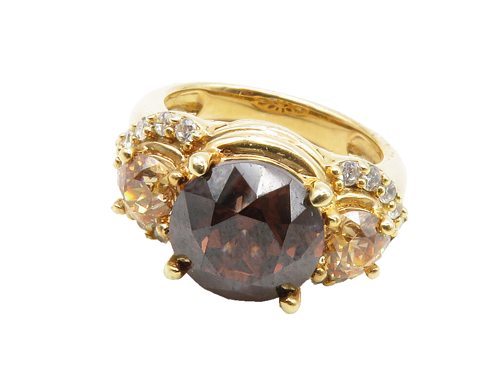 925 Sterling Silver Multi Color Topaz Gold Plated Band Ring Sz 5 RG13340