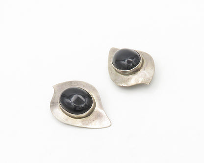 ORQUIDIA MEXICO 925 Silver  Vintage Black Onyx Non Pierce Drop Earrings EG9741