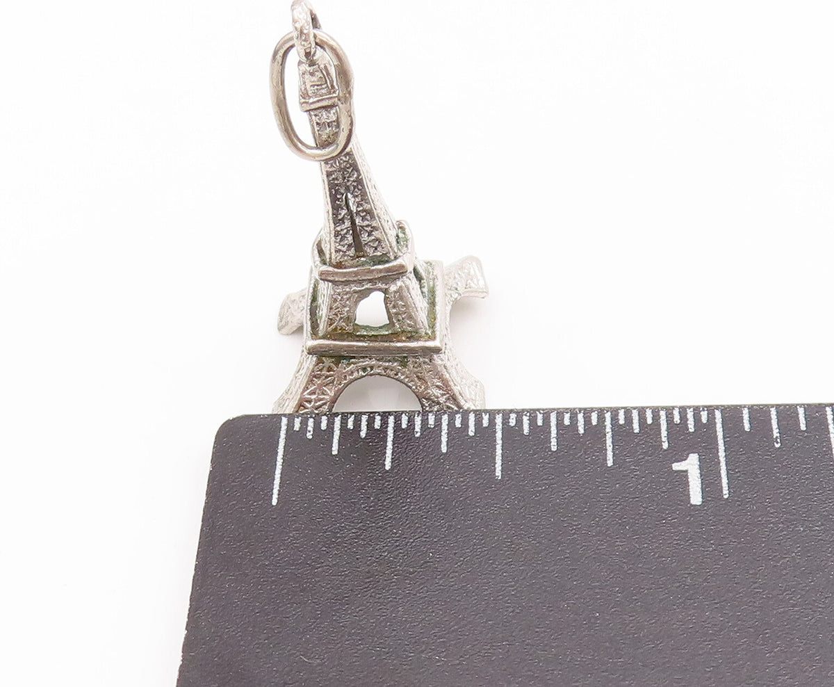 925 Sterling Silver Vintage Pendant 3D Cutout Carved Eiffel Tower Charm  PT22917
