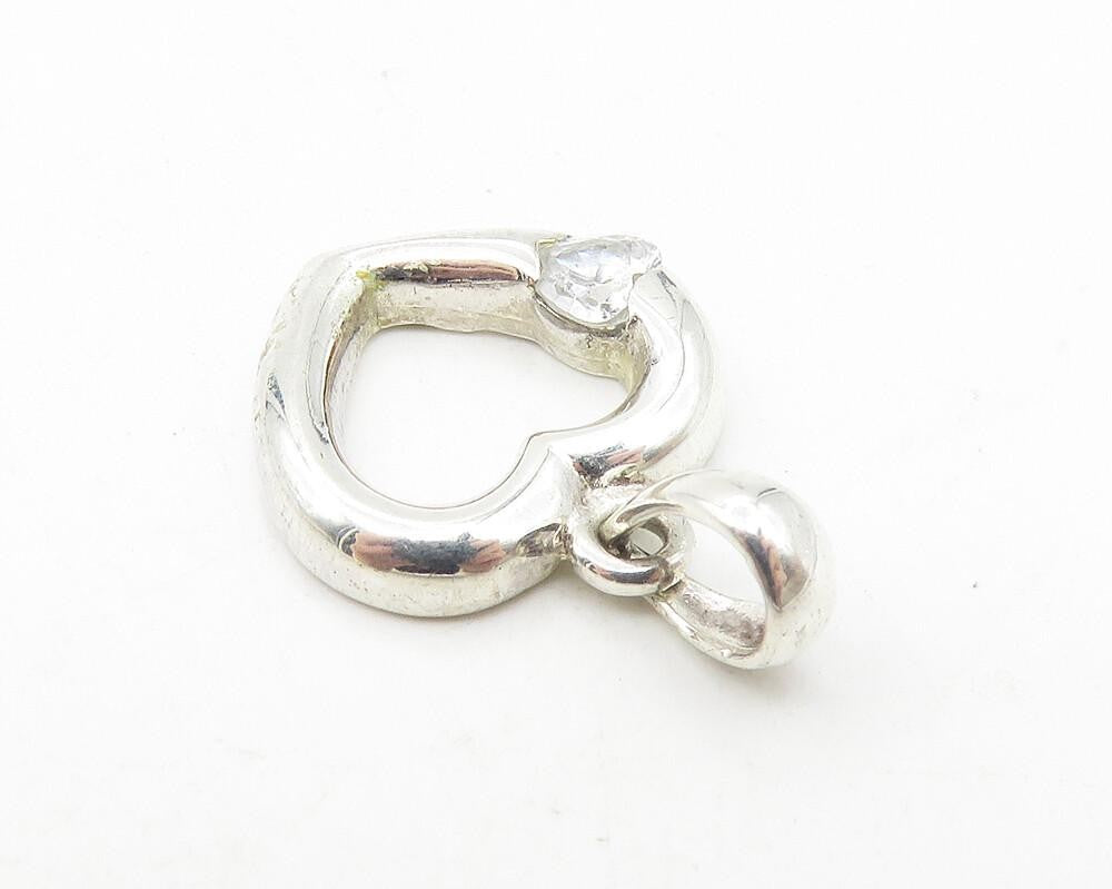 925 Sterling Silver  Topaz Accented Petite Open Love Heart Pendant  PT9422
