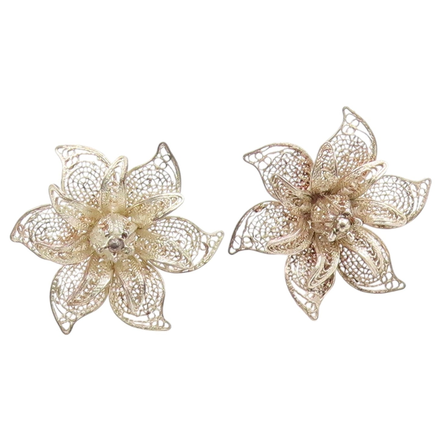 925 Sterling Silver Vintage Earrings Classic Intricate Filigree Flower  EG14482