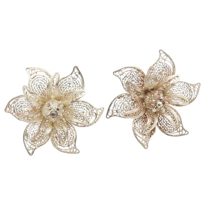 925 Sterling Silver Vintage Earrings Classic Intricate Filigree Flower  EG14482