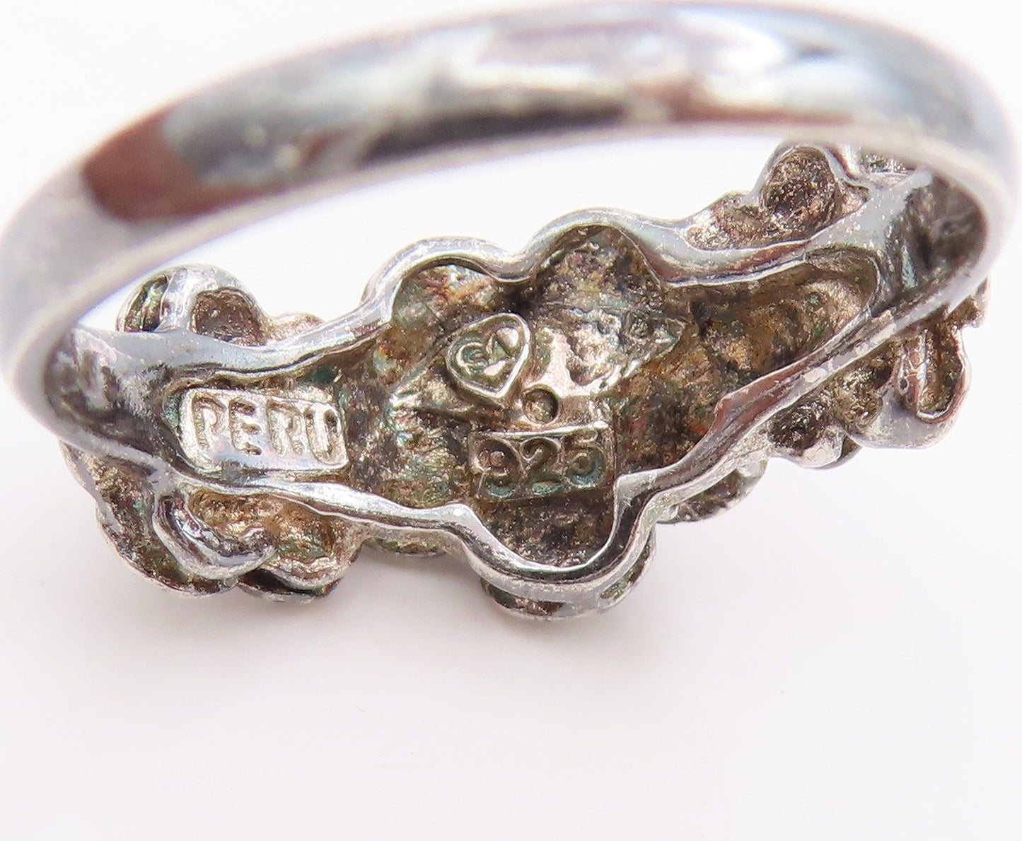 925 Sterling Silver Vintage Ring CZ Carved Floral Statement Band  Sz 7  RG34461