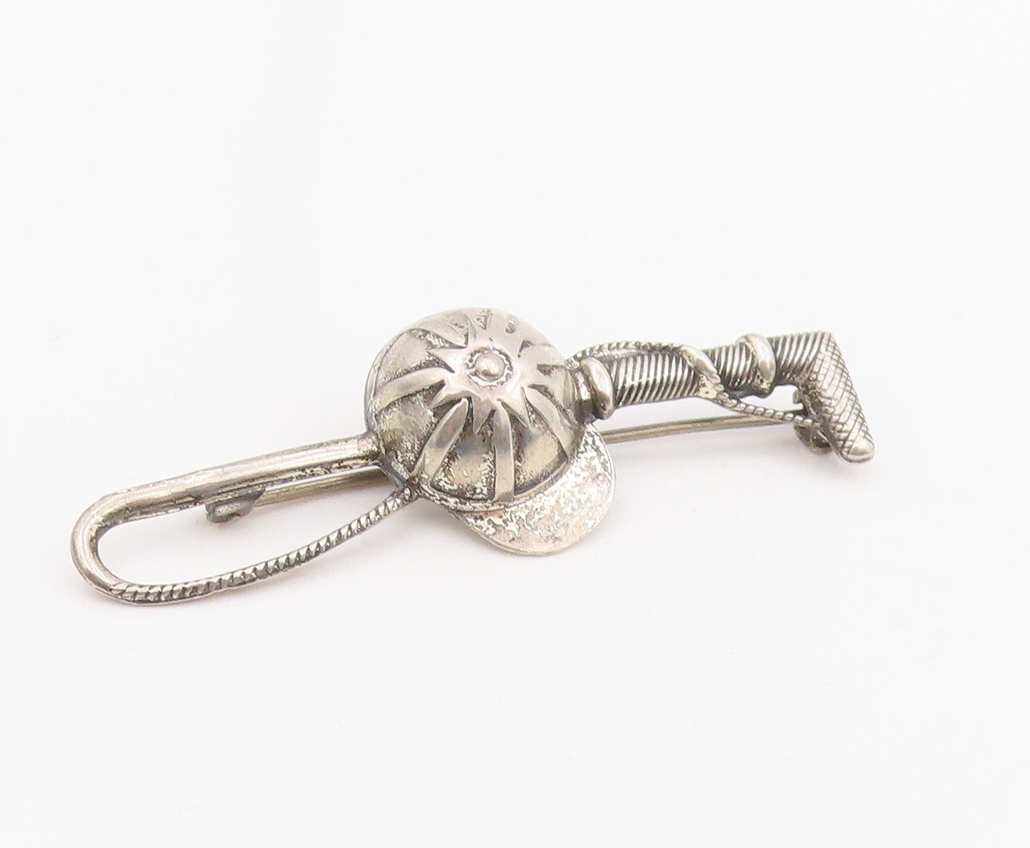 925 Sterling Silver Vintage Brooch Horse Riding Crop Jockey Cap Pin   BP12065