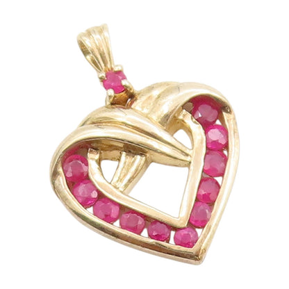 925 Sterling Silver Vintage Pendant Gold Plated Ruby Love Heart Charm  PT25104