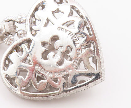 925 Sterling Silver Vintage Pendant JUDITH RIPKA Pink Chalcedony Heart  PT26410