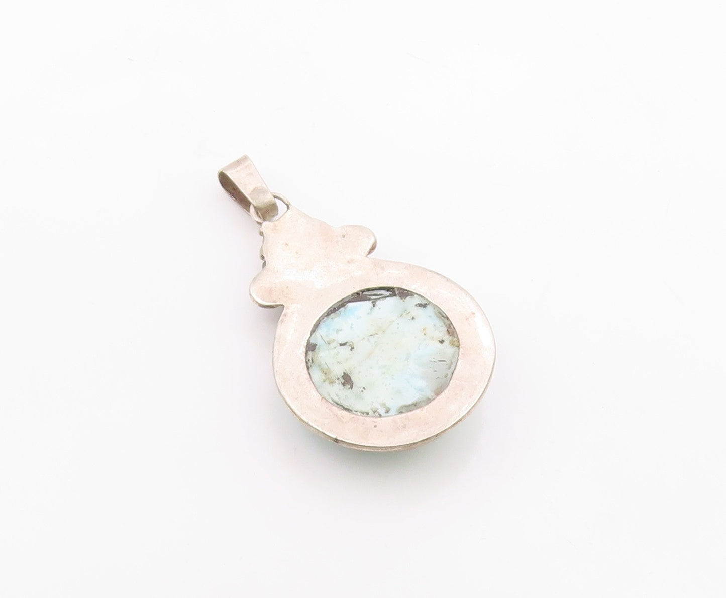 925 Sterling Silver  Vintage Cabochon Cut Larimar Swirl Drop Pendant  PT12443