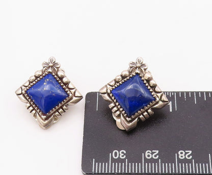925 Sterling Silver Vintage Earrings CAROL FELLY Lapis Lazuli Clip Back  EG13622