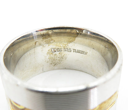 925 Sterling Silver  Shiny Two Tone Etched Angled Band Ring Sz 9.5  RG5846