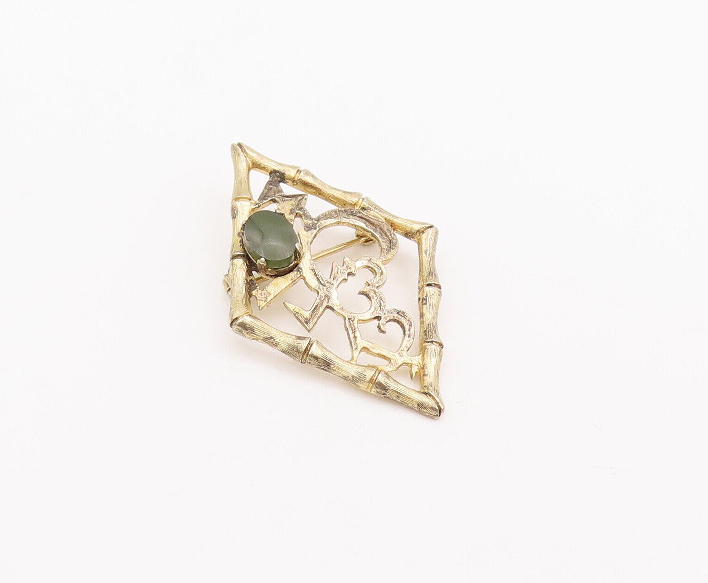 925 Sterling Silver Vintage Brooch Pin WELLS Swirly Carved Gemstone  BP10902