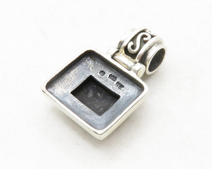 925 Sterling Silver  Vintage Black Onyx Square Swirl Bail Pendant  PT10418