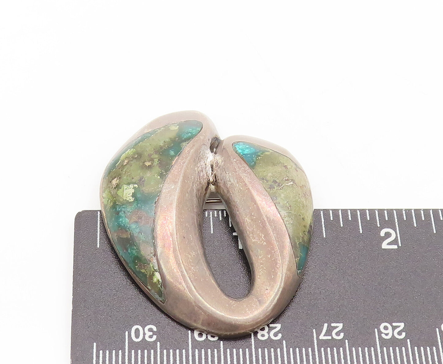 MEXICO 925 Silver  Vintage Designer Inlay Solid Turquoise Brooch Pin  BP10311