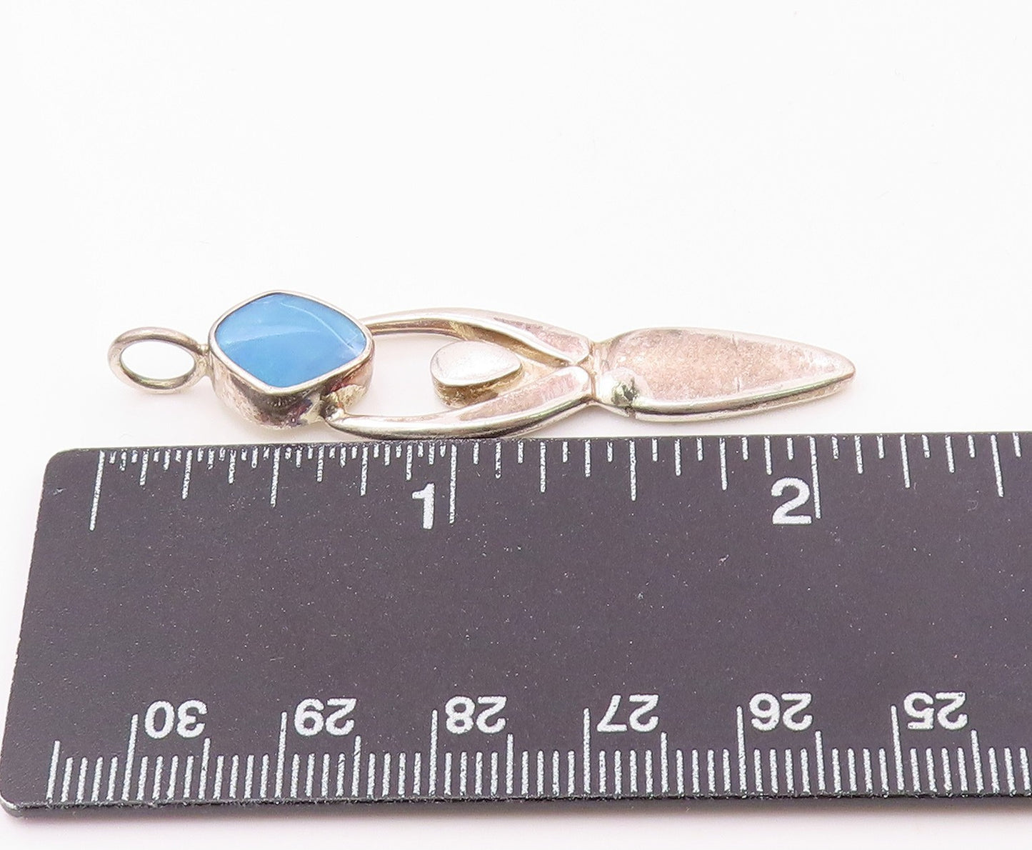 925 Silver  Vintage Human Figure Holding Turquoise Glass Pendant  PT21179