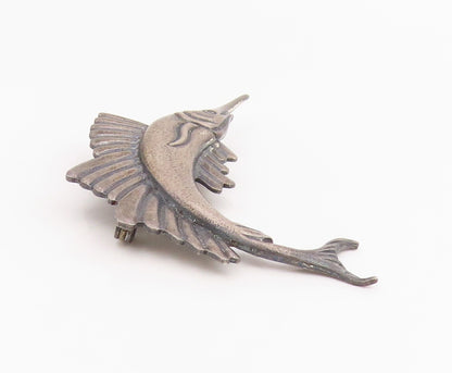 925 Sterling Silver Vintage Brooch Pin Carved Nautical Swordfish Figure  BP12457