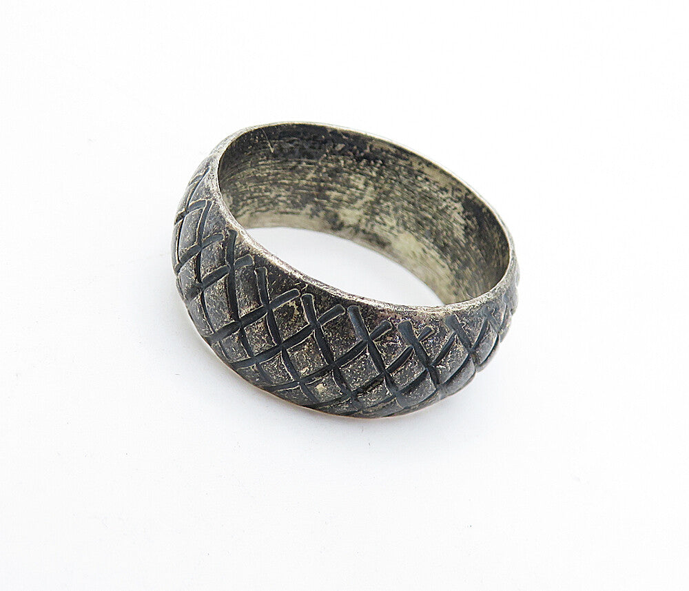 MEXICO 925 Silver  Vintage Dark Tone Cross Etched Band Ring Sz 9.5  RG5297