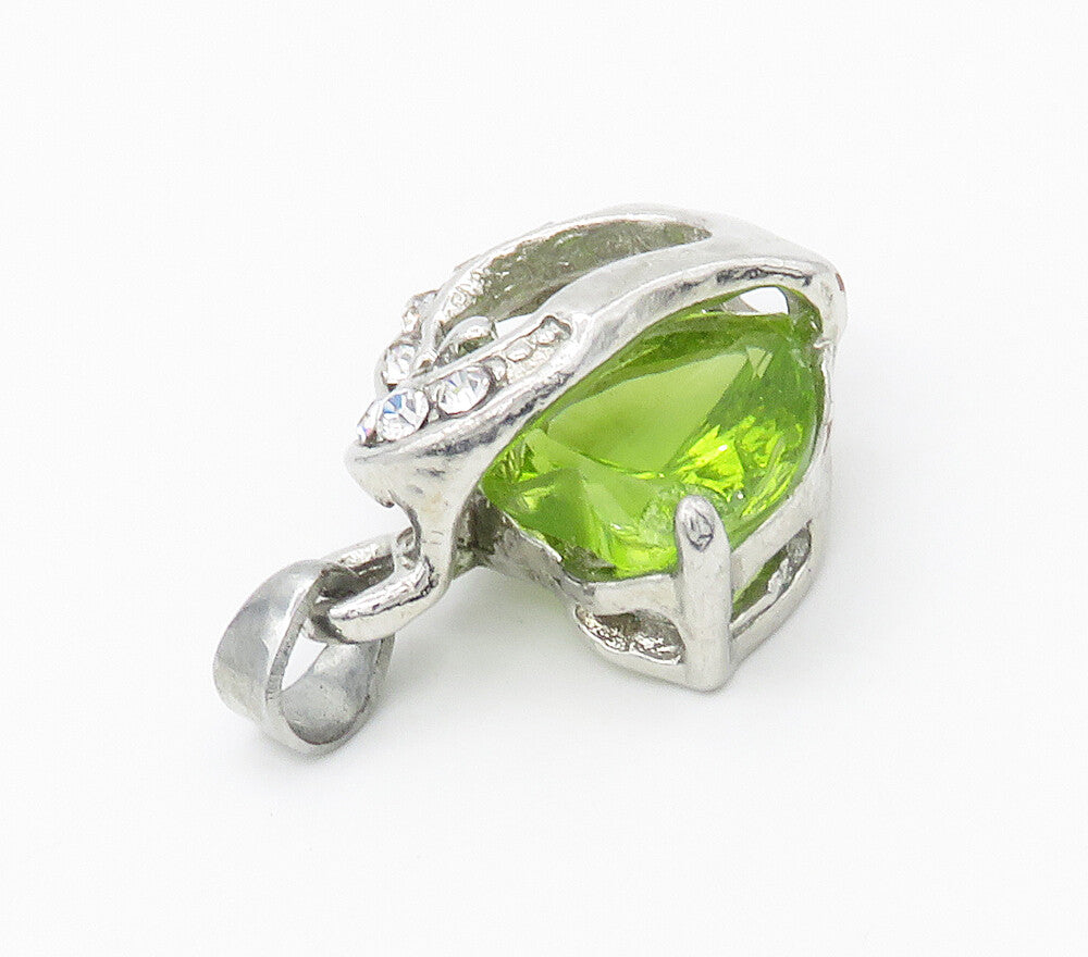 925 Sterling Silver  Vintage Peridot & Cubic Zirconia Heart Pendant  PT13261