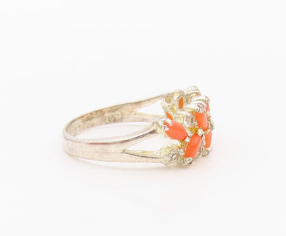 925 Sterling Silver Vintage Ring Marquise Shape Orange Gemstones  Sz 6  RG32077