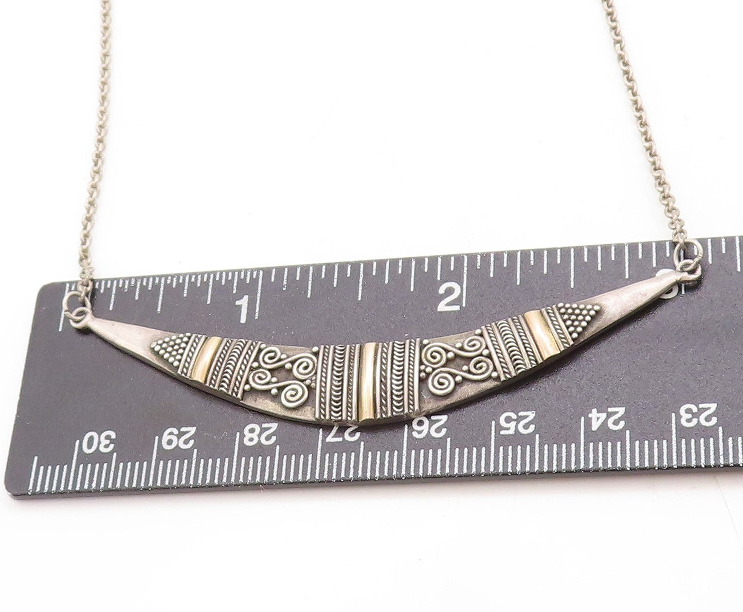 925 Sterling Silver & 18K GOLD  Vintage 2 Tone Pattern Chain Necklace  NE1332