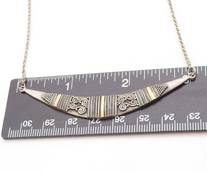 925 Sterling Silver & 18K GOLD  Vintage 2 Tone Pattern Chain Necklace  NE1332