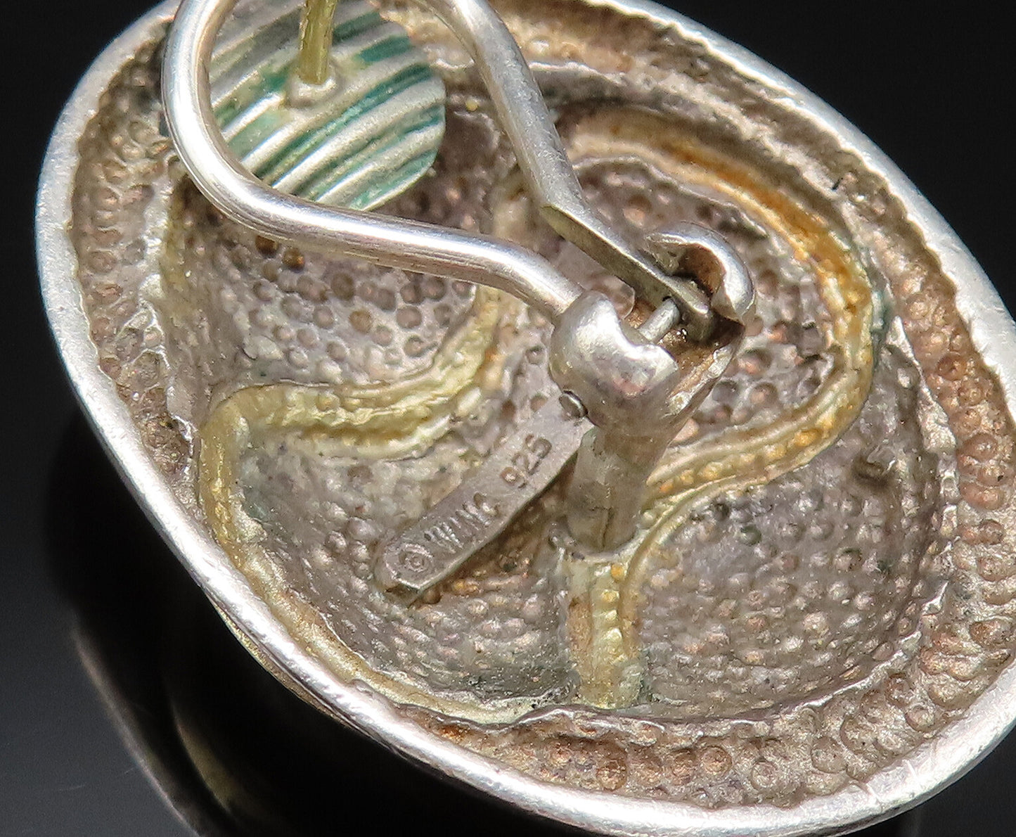 ROBERT WINC 18K GOLD & 925 Silver  Vintage 2 Tone Wave Oval Earrings  EG12020