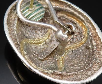 ROBERT WINC 18K GOLD & 925 Silver  Vintage 2 Tone Wave Oval Earrings  EG12020
