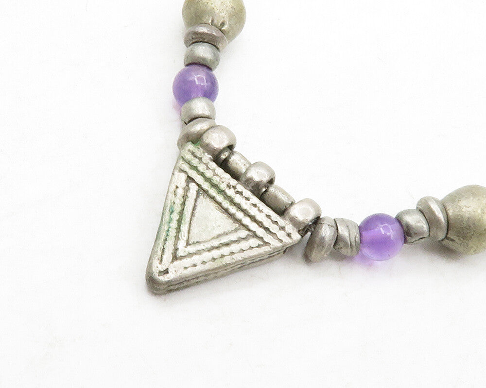 925 Sterling Silver  Vintage Petite Amethyst Beaded Chain Necklace  NE2233