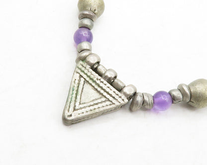 925 Sterling Silver  Vintage Petite Amethyst Beaded Chain Necklace  NE2233